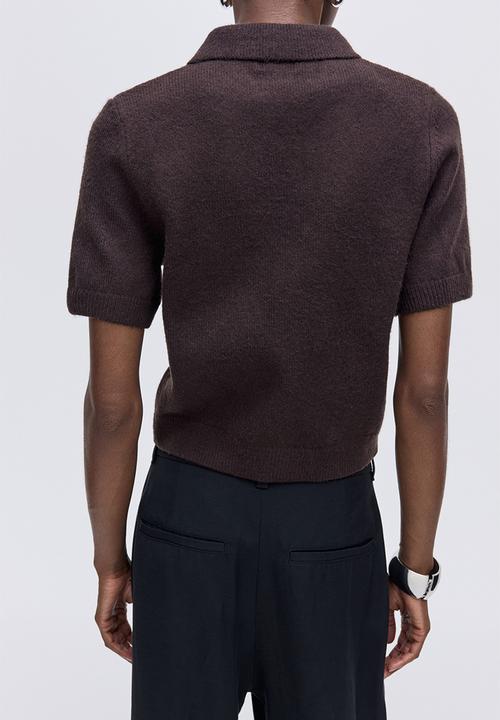 H&M - Short-sleeved collared cardigan - dark brown