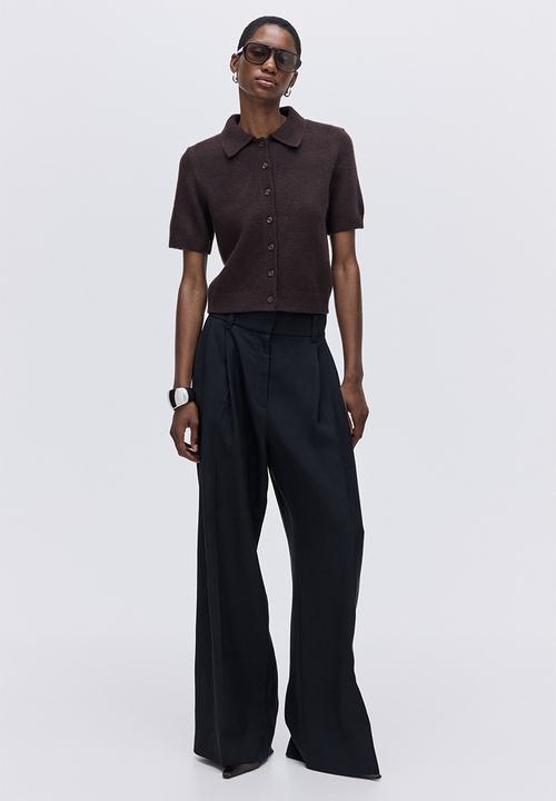 H&M - Short-sleeved collared cardigan - dark brown