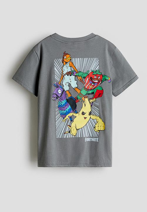 H&M - Printed t-shirt - grey/fortnite