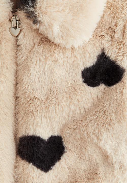 H&M - Fluffy jacket - light beige/hearts