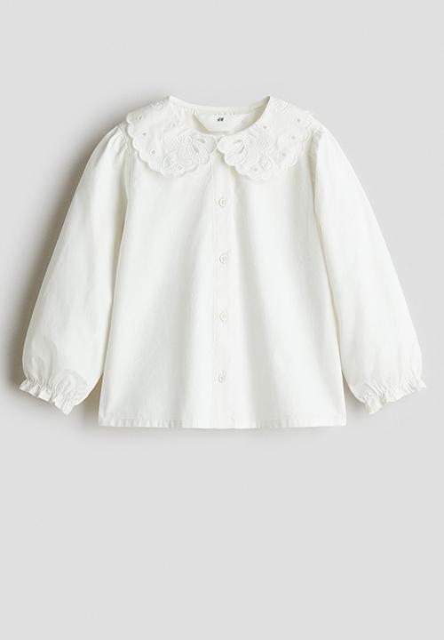 H&M - Embroidered peter pan-collared blouse - white