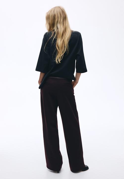 H&M - Belted twill trousers - burgundy