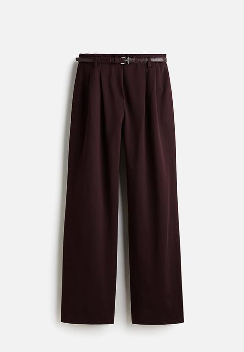 H&M - Belted twill trousers - burgundy