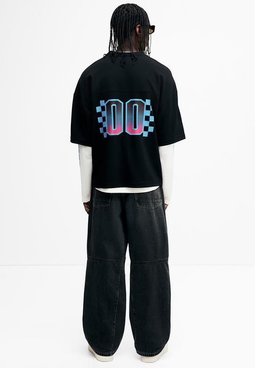 H&M - Oversized fit printed mesh t-shirt - black/txrt