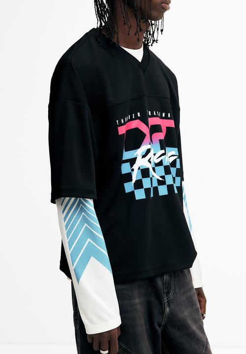 H&M - Oversized fit printed mesh t-shirt - black/txrt