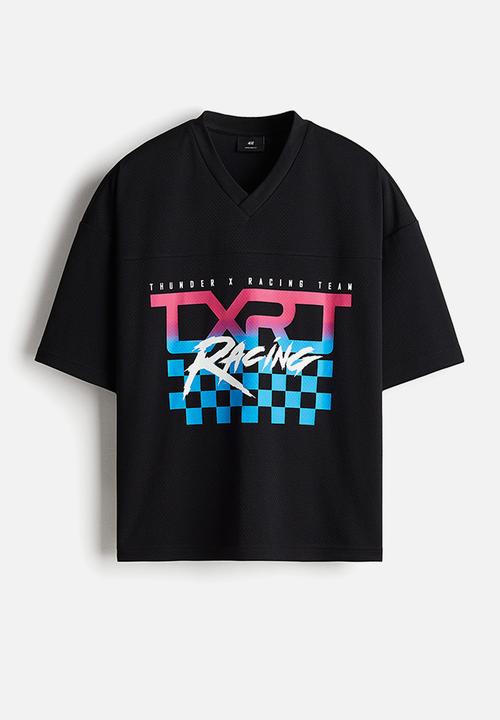 H&M - Oversized fit printed mesh t-shirt - black/txrt