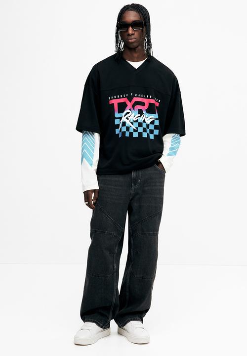 H&M - Oversized fit printed mesh t-shirt - black/txrt