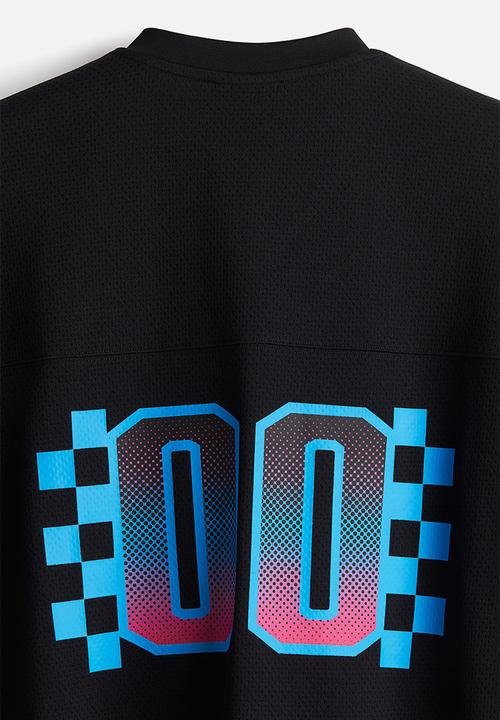 H&M - Oversized fit printed mesh t-shirt - black/txrt