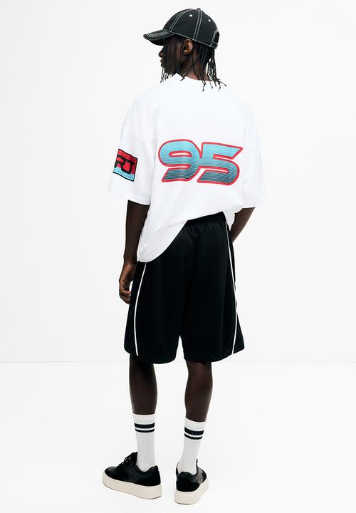 H&M - Oversized fit printed mesh t-shirt - white/95