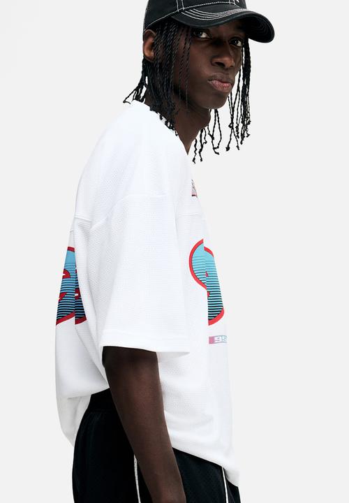 H&M - Oversized fit printed mesh t-shirt - white/95