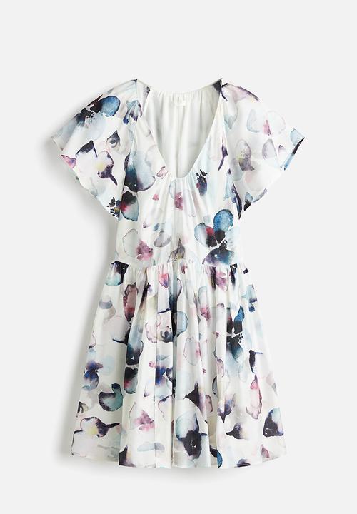 H&M - Flared-skirt dress - white/floral