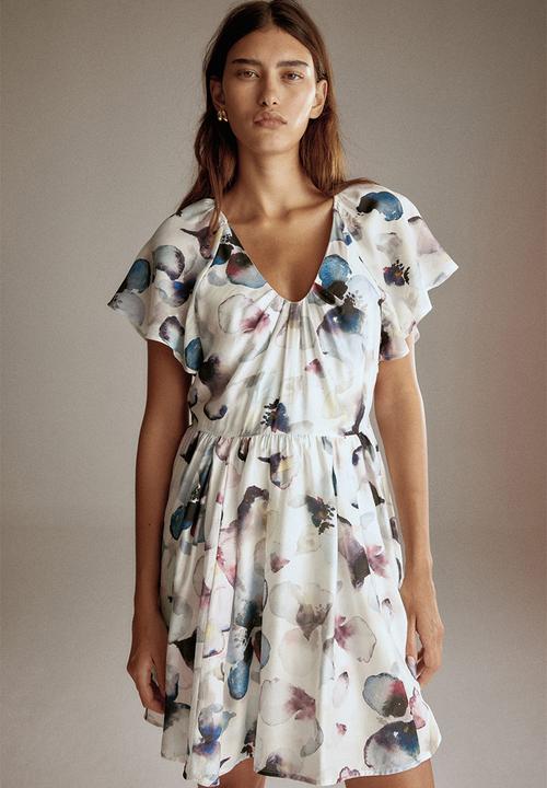H&M - Flared-skirt dress - white/floral