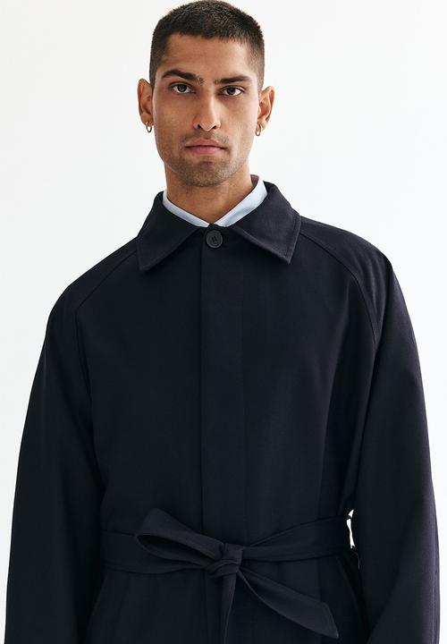 H&M - Loose fit belted mac-style coat - navy blue
