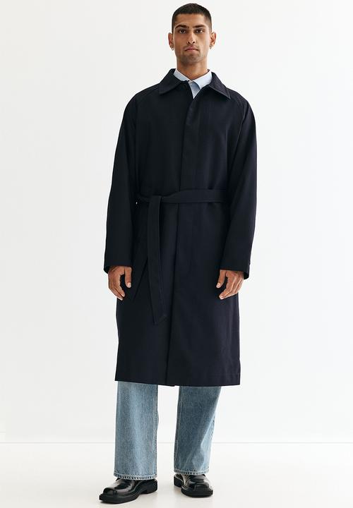 H&M - Loose fit belted mac-style coat - navy blue