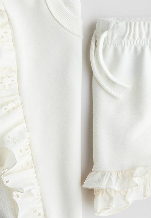 H&M - 2-piece frill-trimmed sweatshirt set - white