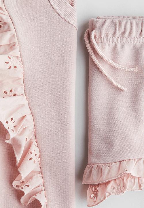 H&M - 2-piece frill-trimmed sweatshirt set - light pink