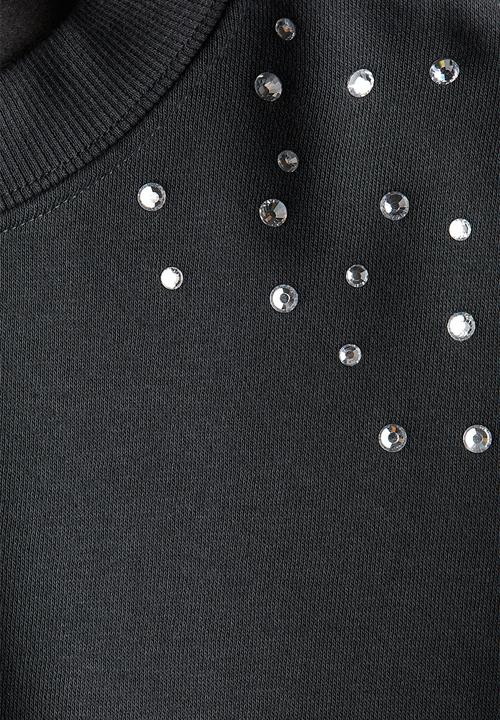 H&M - Embellished sweatshirt - dark grey/rhinestones