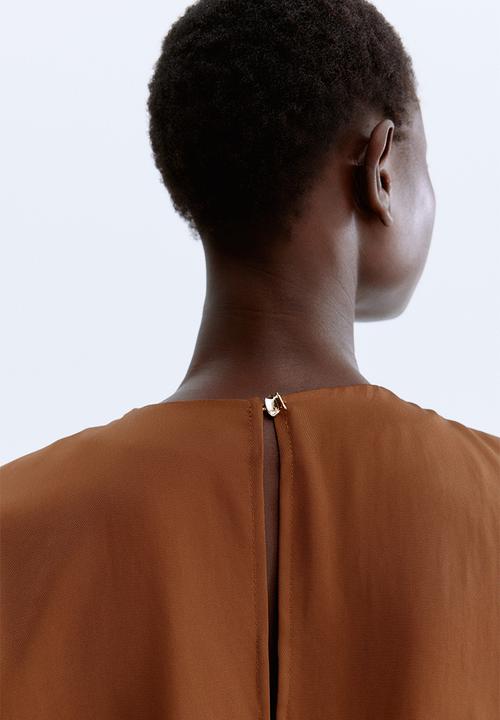 H&M - Cap-sleeved satin dress - brown