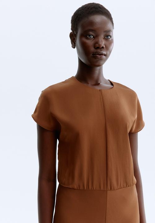 H&M - Cap-sleeved satin dress - brown