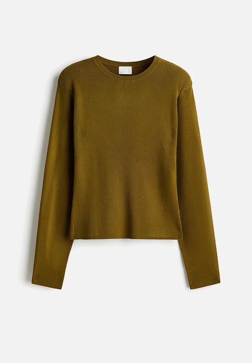 H&M - Rib-knit shoulder-pad top - olive green