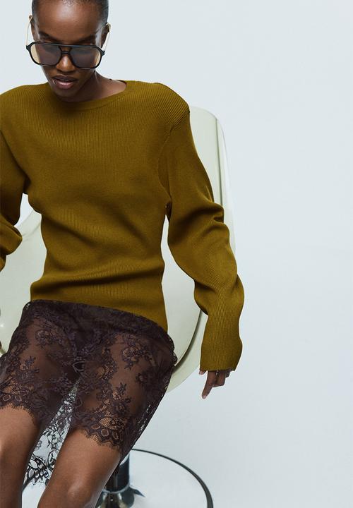 H&M - Rib-knit shoulder-pad top - olive green