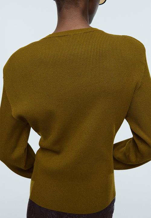 H&M - Rib-knit shoulder-pad top - olive green
