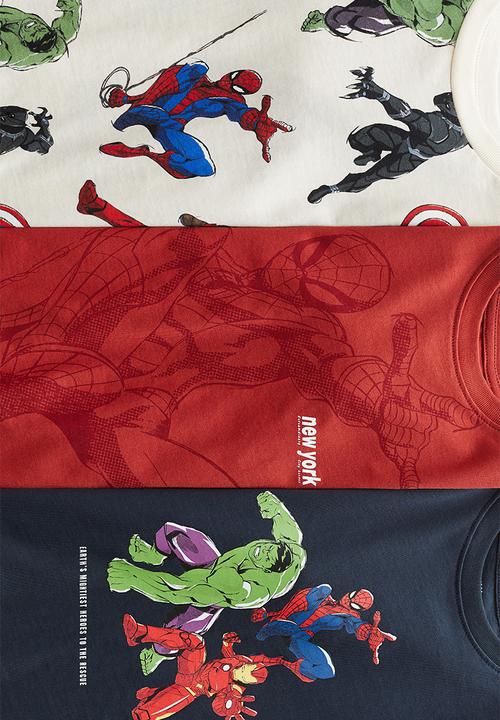 H&M - 3-pack printed t-shirts - navy blue/marvel comics