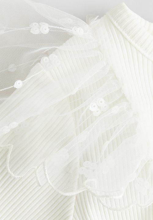 H&M - Tulle-detail cotton top - white