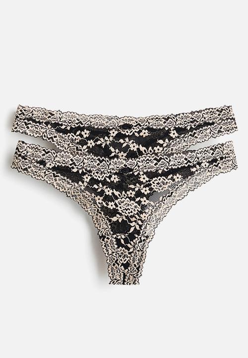 H&M - 2-Pack lace thong briefs - black/cream