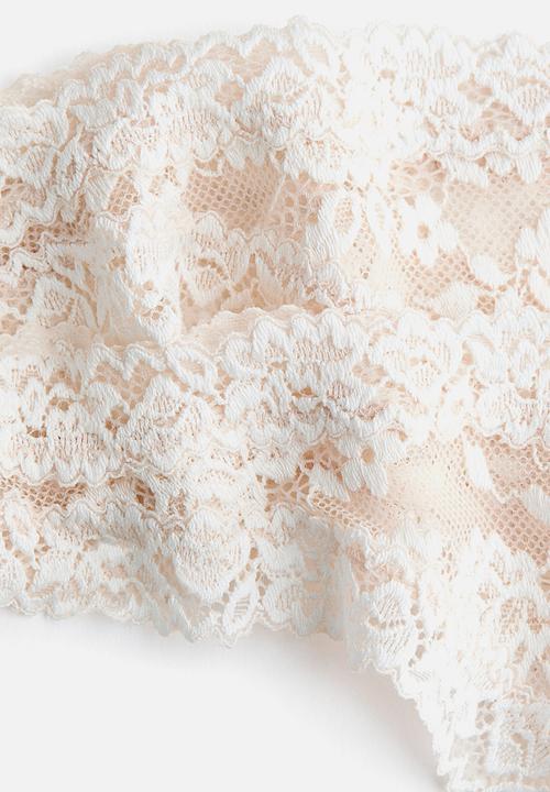 H&M - 2-Pack lace thong briefs - light beige/white