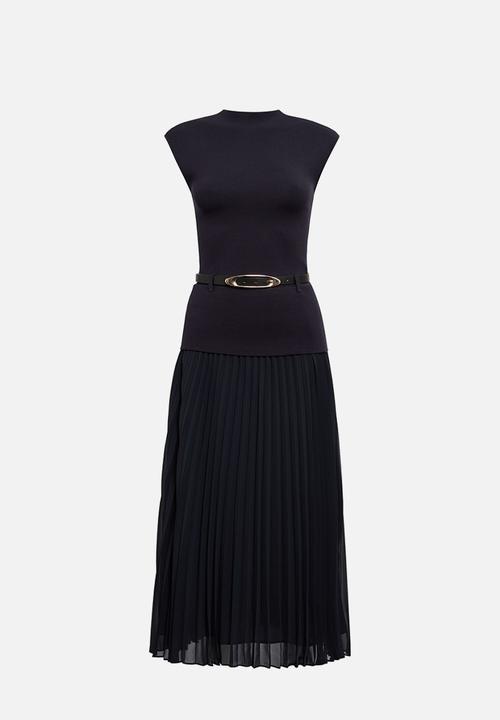Forever New - Lorelei woven mixed midi dress in navy