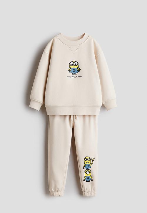 H&M - 2-piece printed sweatshirt set - light beige/minions