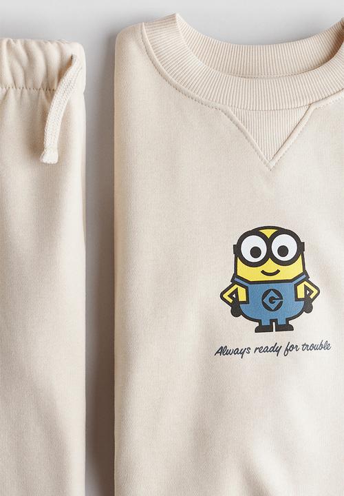 H&M - 2-piece printed sweatshirt set - light beige/minions