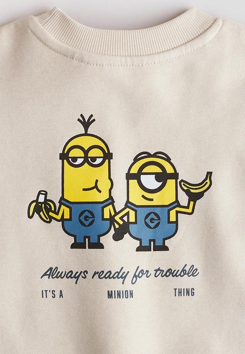 H&M - 2-piece printed sweatshirt set - light beige/minions