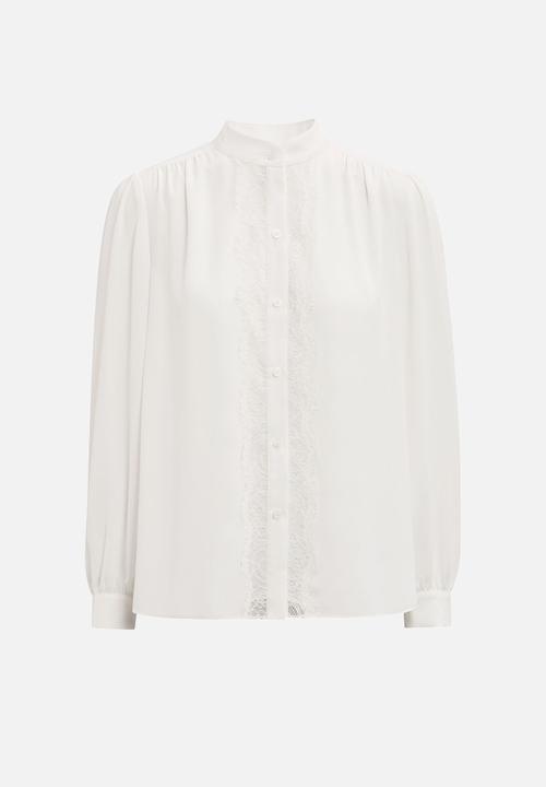 Forever New - Poppy lace trim blouse in porcelain