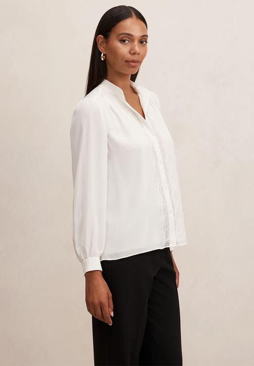 Forever New - Poppy lace trim blouse in porcelain