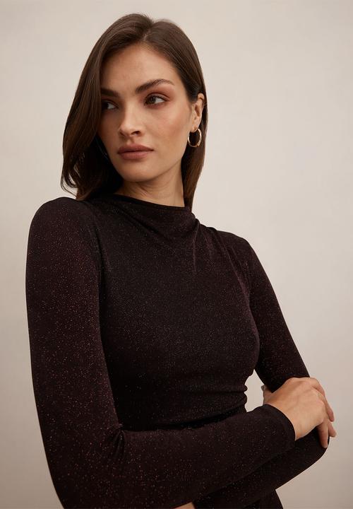 Forever New - Sammy Glitter Long Sleeve Bodycon Dress In Dark Chocolate