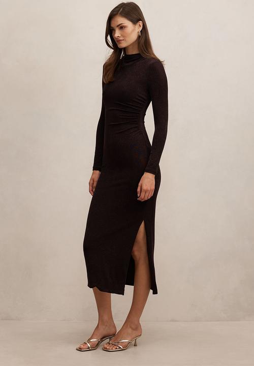 Forever New - Sammy Glitter Long Sleeve Bodycon Dress In Dark Chocolate