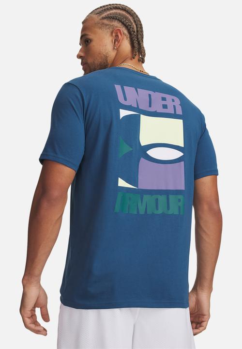 Under Armour - UA M BLOCK LOGO Short Sleeve  - Wham Blue /Fade Green