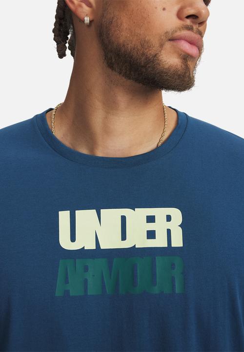 Under Armour - UA M BLOCK LOGO Short Sleeve  - Wham Blue /Fade Green