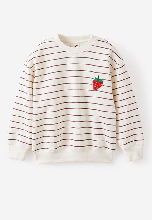 Cotton On - Sammy Oversized Crew - Dark Vanilla/Bordeaux Stripe Strawberry