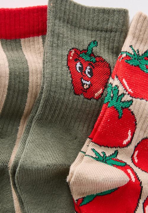 Cotton On - Kids 3Pk Crew Socks - Khaki Green/Rainy Day Pepper