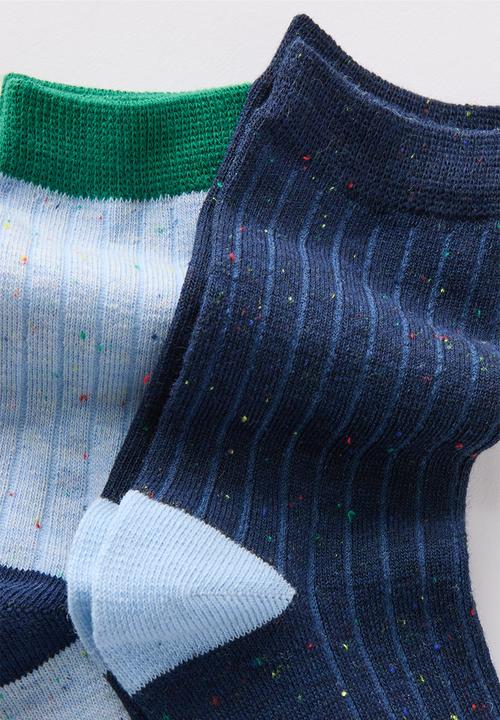 Cotton On - Kids 2Pk Longline Crew Socks - Ice Blue/Squid Ink Speckle