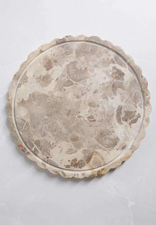 Sixth Floor - Scalloped Marble Cake Stand with Glass Dome - Natural