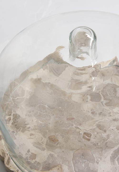 Sixth Floor - Scalloped Marble Cake Stand with Glass Dome - Natural