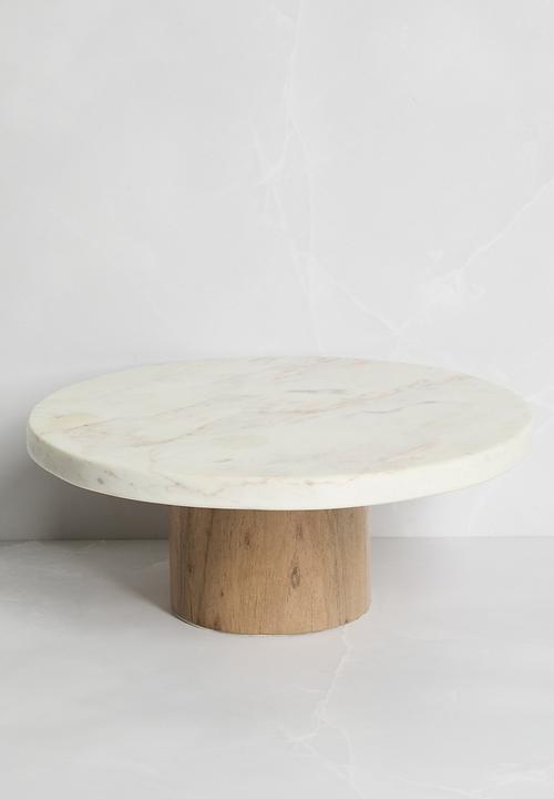 Marble & Wood Cake Stand - White