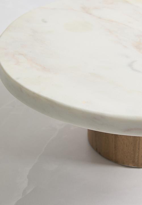 Sixth Floor - Marble & Wood Cake Stand - White