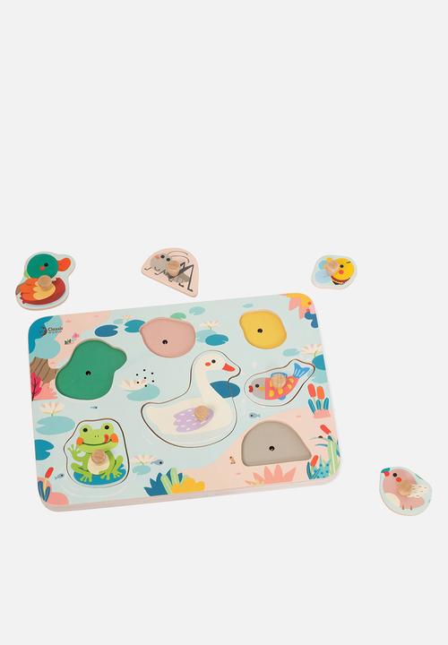Greenbean Learning - Classic World - Wooden Peg Puzzle - Pond Animals with Sound - 8pcs