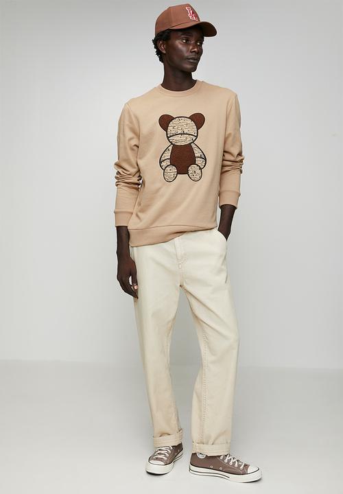 Ben Sherman - Chenille Bear Applique Crew Sweater - Cornstalk