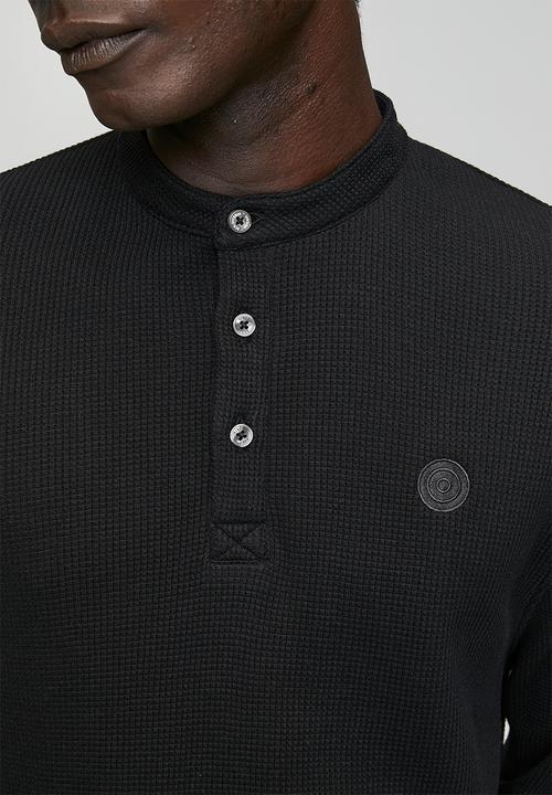 Ben Sherman - Henley Long Sleeve Waffle Knit - Black